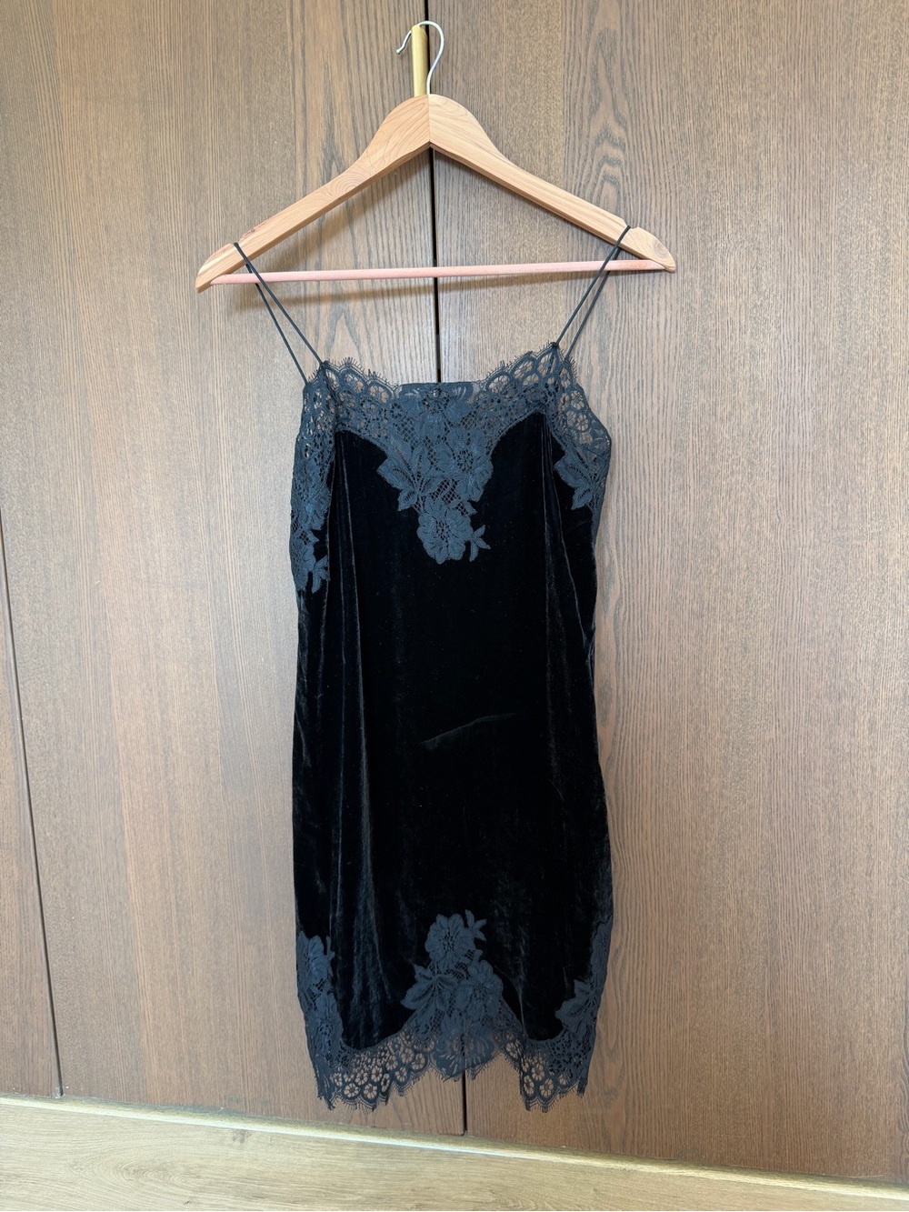 Alice + Olivia Black Velvet Lace-Trim Mini Slip Dress
